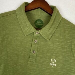 Life is Good Polo Shirt Men's Small Green Short Sleeve Lightweight Preppy‎